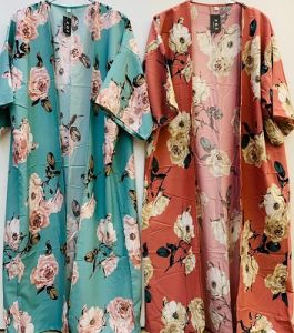 Green Floral Summer Kimono Gown