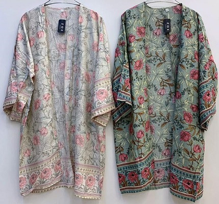 Green Floral Summer Kimono Gown