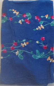 Royal Blue Embroidered Floral Scarf